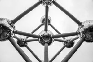 brussels, belgium, city, europe, capital city, capital of europe, eu, european union, historic center, urban, belgian, atomium, atom, world's fair, expo, black and white